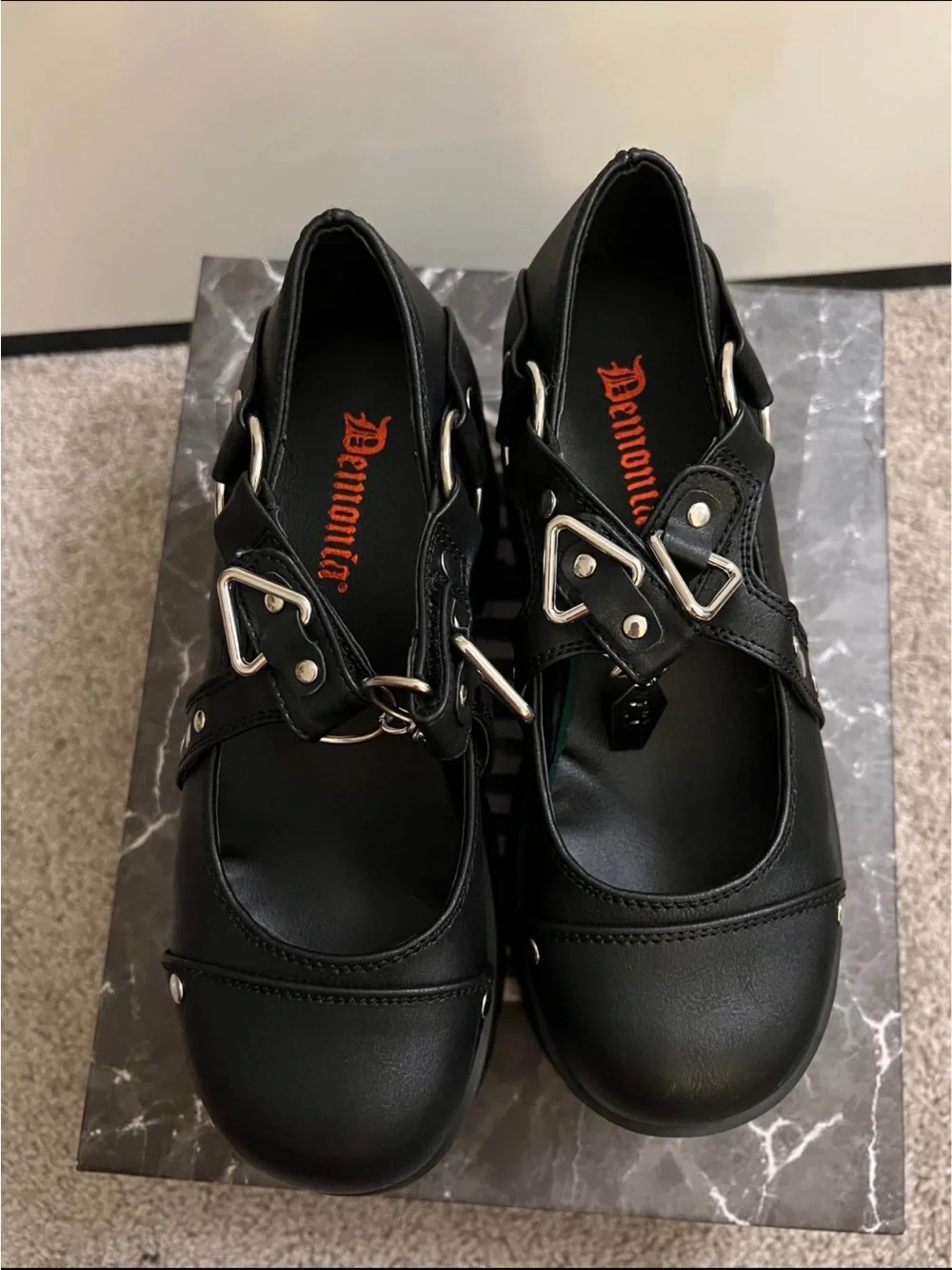 Demonia Black Platform Mary Jane Shoes with Coffin